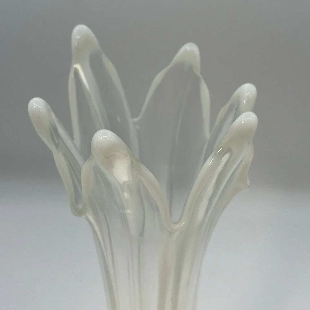 Clear Opalescent Swirl Top Art‎ Glass Vase Mid Century Modern Trumpet Flower
